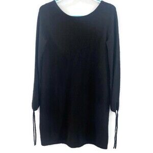 White + Warren Cashmere Blend Long Sleeve Dress With Tie Sleeve - Black M